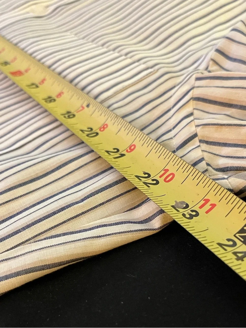 American Edition Mens Dress Shirt 15.5 32/33 Striped Blue Brown Made in USA VTG